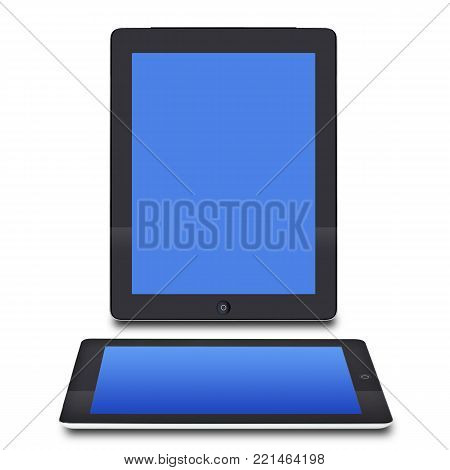 Realistic tablet pc computer with blank screen isolated on white. 3D Illustration