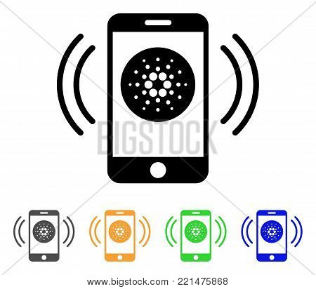 Cardano Mobile Banking icon. Vector illustration style is a flat iconic cardano mobile banking black symbol with gray, yellow, green, blue color variants. Designed for web and software interfaces.