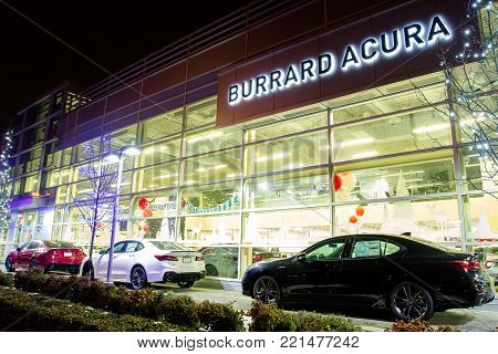 Vancouver Bc, Canada - January 9, 2018: Acura Automobile Dealership Store Front. Acura Is The Luxury