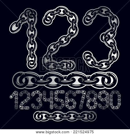 Vector modern numbers collection. Trendy  numbers for use as poster design elements. Created using metal connected chain link.