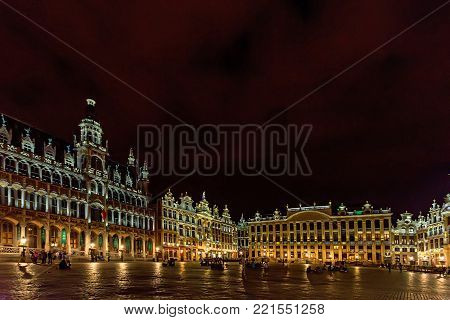 BRUSSELS, BELGIUM - CIRCA JUNE 2014: Beautiful view of Grand place at nignt, a famous tourist site