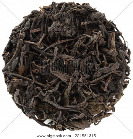 Traditional Yesheng Liubao heicha tea isolated round shape