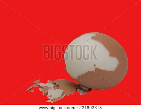 Fresh hard boiled eggs , Healthy Food , On a red background.