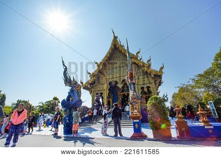 CHIANG RAI, THAILAND - December 20, 2017: Very beautiful sculpture in the Wat Rong Sua Ten or Rong Sua Ten temple. This place is the popular attraction for Chiang Rai trip.