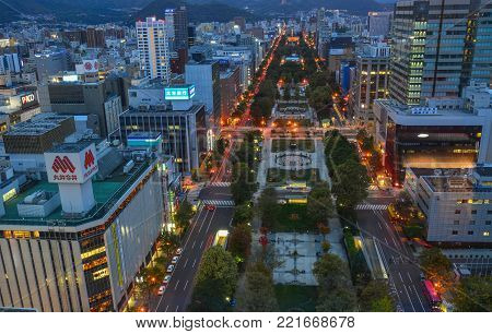 Night Scene Of Sapporo, Japan