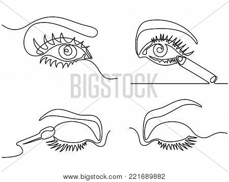 Set continuous continuous line drawing. Woman eye make up logo. Black and white isolated outline vector illustration. Concept for logo, card, banner, poster, flyer