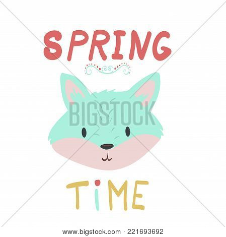 Lettering inscription with fox portrait spring time