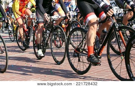 Vicenza, Italy - April 30, 2017: Cycling Race Called Gran Fondo Liotto With Cyclists On Bicycles