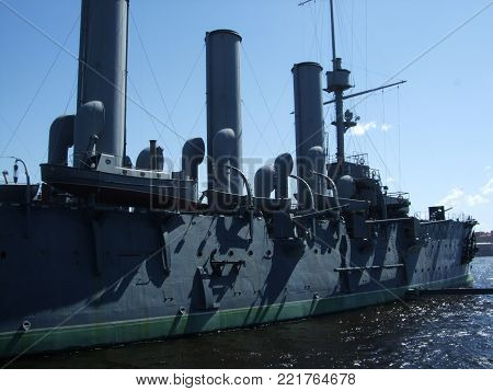 Saint Peterburg, Russia - JUNE 12, 2013: Aurora Avrora famous cruiser ship Saint Peterburg