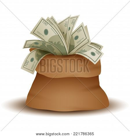 A big bag full of paper money. Moneybag, 10eps.