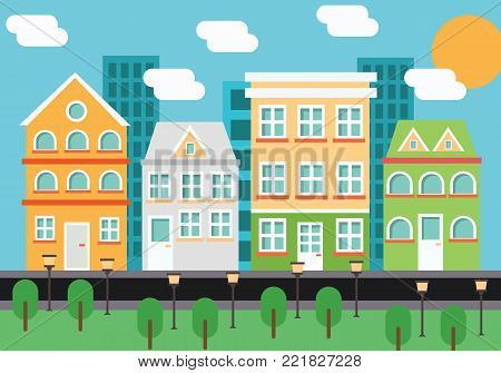 big city landscape background design flat illustration