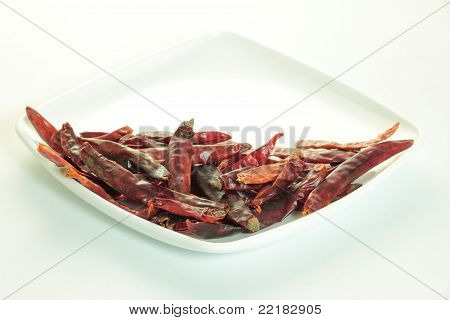 절반 접시에 칠리 고추