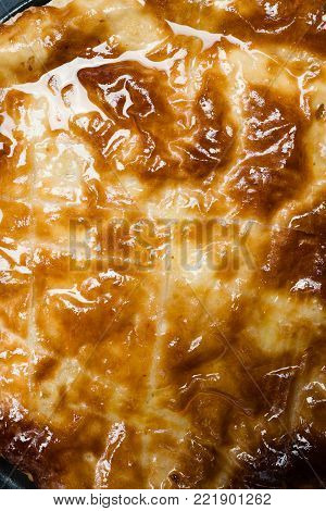 imeretian khachapuri texture closeup background concept. georgian traditional cuisine. delicious and fatty food.