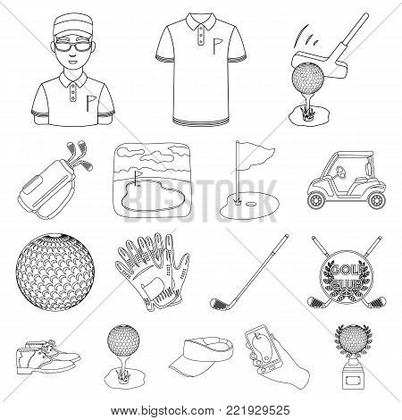 Golf and attributes outline icons in set collection for design.Golf Club and equipment vector symbol stock  illustration.