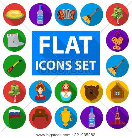 Country Russia, travel flat icons in set collection for design. Attractions and features vector symbol stock  illustration.