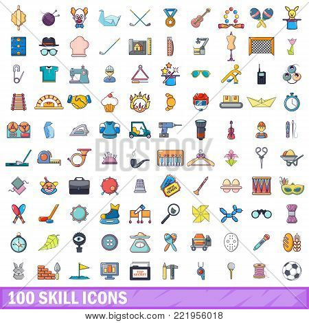 100 skill icons set. Cartoon illustration of 100 skill vector icons isolated on white background