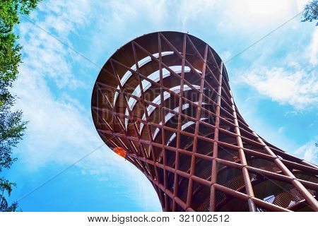 Ronnede. Denmark. July 27th. 2019 Camp Adventure Tower. Observation Tower In The Forest. View From B