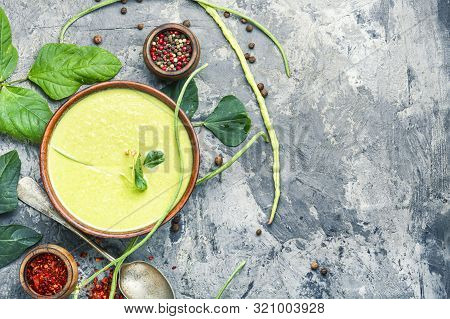 Fresh Asparagus Soup In Bowl