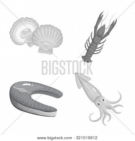 Vector Design Of Seafood And Healthy Logo. Set Of Seafood And Ocean Vector Icon For Stock.