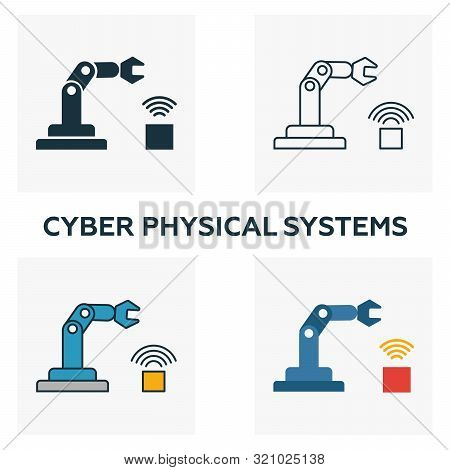 Cyber Physical Systems Icon Set. Four Elements In Diferent Styles From Industry 4.0 Icons Collection