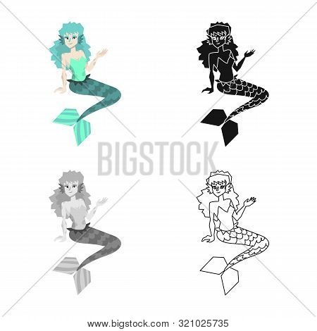 Isolated Object Of Mermaid And Girl Logo. Set Of Mermaid And Fantasy Stock Symbol For Web.
