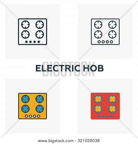 Electric Hob Icon Set. Four Elements In Diferent Styles From Household Icons Collection. Creative El