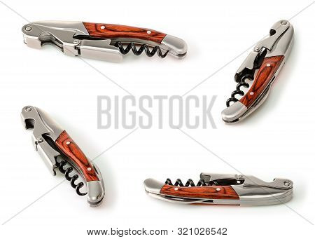 Set Of Four Sommelier Knifes With Corkscrew And Bottle Opener In The Folded State, Professionsl Wait
