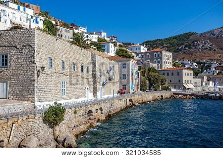 Picturesque View At The Port Town Of Hydra Island In Greece