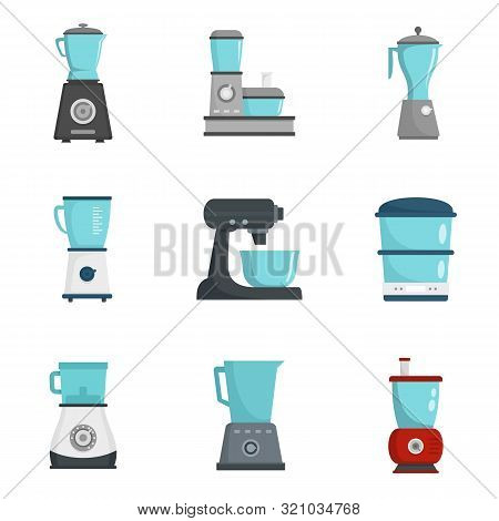 Food Processor Icon Set. Flat Set Of Food Processor Vector Icons For Web Design