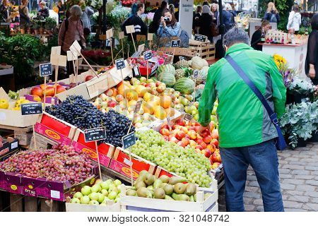Copenhagen, Denmark - September 4, 2019: Market Square With Fresh Fruits And Vegetables At Torvehall