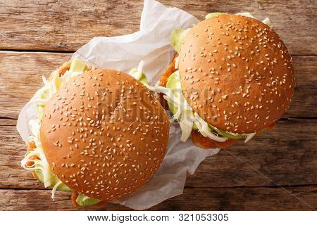 Spicy Chipotle Chicken Cemita Sandwich  Close-up. Horizontal Top View