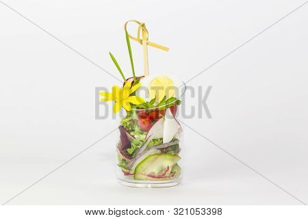 Mini Canapes For Refreshments At Banquets Receptions Catering On A White Background.
