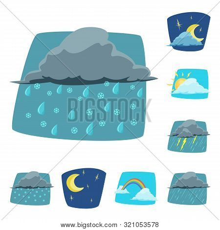 Vector Design Of Weather And Climate Sign. Set Of Weather And Cloud Vector Icon For Stock.
