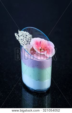 Mini Canapes For Refreshments At Banquets Receptions Catering On A Dark Background.