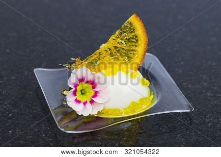 Mini Canapes For Refreshments At Banquets Receptions Catering On A Dark Background.