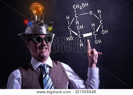 Nerd Presenting Handdrawn Chemical Formula Of Formic Glucose