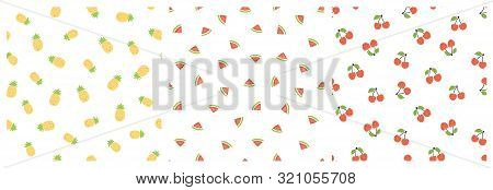 Kid's Seamless Pattern. Smiling Pineapple, Watermelon, Cherry. Exotic Fruit Fashion Print. Design El