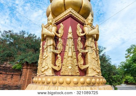 Wide Angle Picture Of Beautiful Statues At The Dhammayazika Pagoda Located Inside The Archeological 