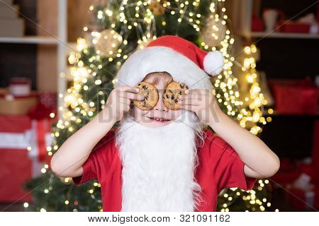 Christmas Cookies And Milk. Greeting Christmas Card. Thanksgiving Day And Christmas. Happy New Year.