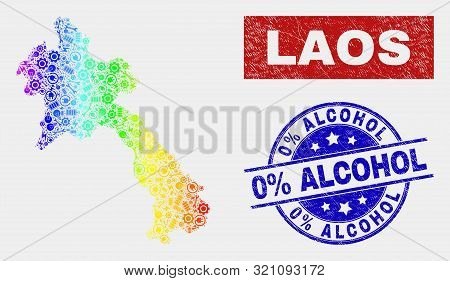 Industrial Laos Map And Blue 0 Percent Alcohol Scratched Seal. Spectral Gradient Vector Laos Map Mos