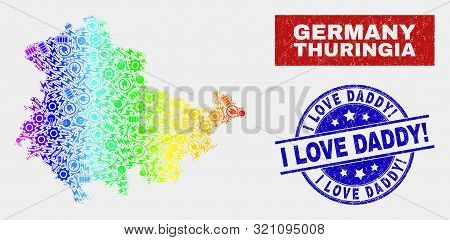 Element Thuringia Land Map And Blue I Love Daddy Exclamation Scratched Stamp. Spectrum Gradiented Ve