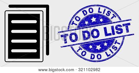 Vector List Page Pictogram And To Do List Seal Stamp. Red Round Textured Seal With To Do List Captio