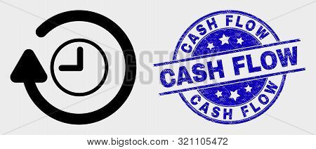 Vector Rotate Clockwise Icon And Cash Flow Watermark. Red Rounded Scratched Watermark With Cash Flow