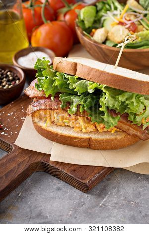 Pimento Cheese, Lettuce And Bacon Sandwich With Salad