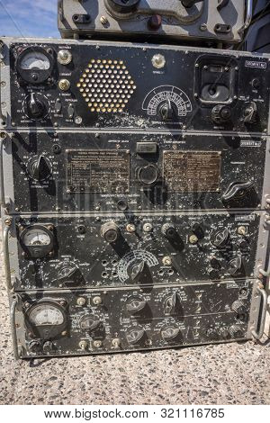 KALININGRAD, Russia - August 18, 2019: 100 Anniversary First European Airport Devau Fest, Old Fashioned Radio Transmitter