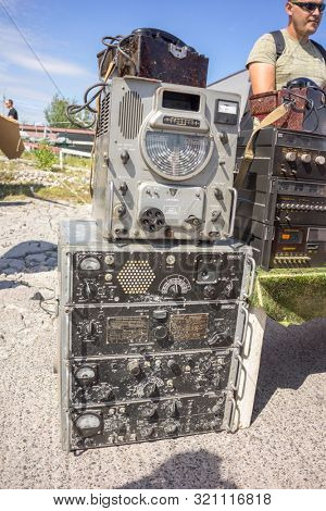 KALININGRAD, Russia - August 18, 2019: 100 Anniversary First European Airport Devau Fest, Old Fashioned Radio Transmitter