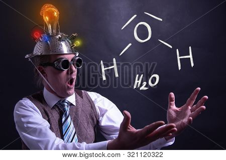 Nerd Presenting Handdrawn Chemical Formula Of Formic H2O Water