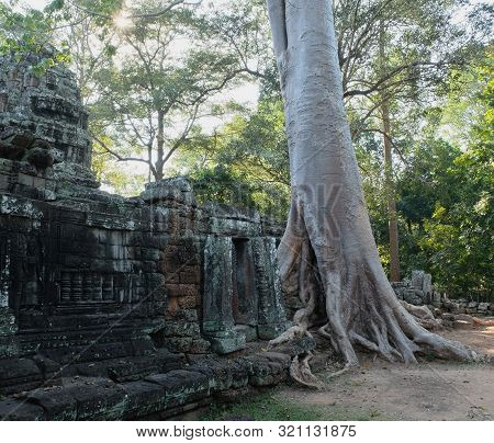 The Medieval Khmer Temple Of Banteay Kdei. Architectural Attraction. The Ancient Building.