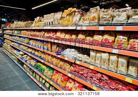 Kiev, Ukraine - September 4, 2019: Silpo Supermarket. Cereals And Pasta On The Shelf Of Store.