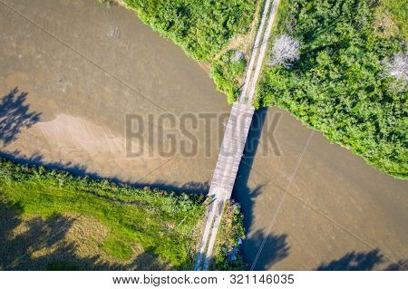 Aerial view of a ranch bridge over the Middle Loup River in Nebraska Sandhills near Dunning